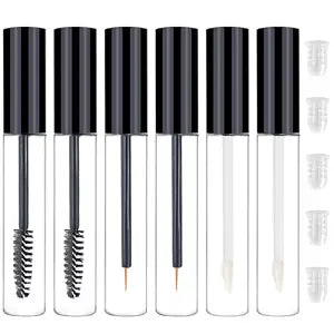 6PCS 10ml Empty Mascara Tubes,Empty Eyeliner Tube and Empty Lip Gloss Tubes,with Rubber Inserts - Ideal for DIY CosmeticsTravel and Daily Use(Black)