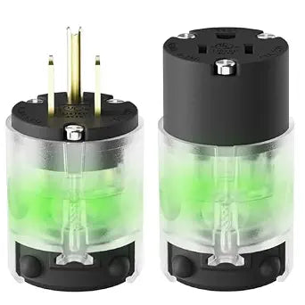 ELEGRP Lighted Straight Blade Electrical Plug and Connector Set, 15 Amp 125 Volt NEMA 5-15P NEMA 5-15R 2 Pole 3 Wire Grounding, Commercial Grade, Black, 1 Set