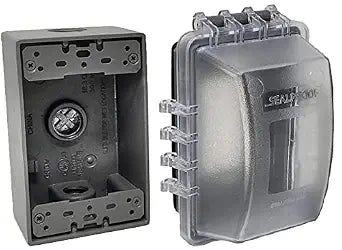 Sealproof 1-Gang Weatherproof Exterior in Use Outlet Cover and Box Kit - Metallic Electrical Outlet Box and UL Extra Duty, Lockable, in Use Outdoor Outlet Cover - Horizontal/Vertical Use