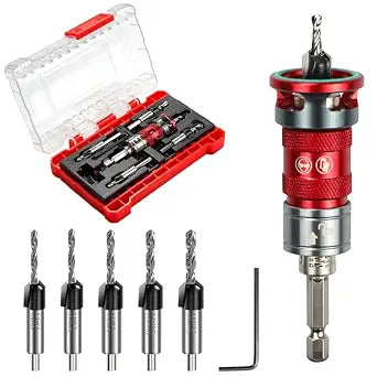 Quick-Adjust Countersink Drill Bit Set, 5 PCS TCT Cutters & HSS Bits