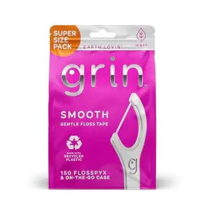 GRIN Smooth Flosspyx, Gentle Floss Picks, 150 Count, Dental Flossers, Minty Flavor, Recycled Plastic, Smooth Floss, Tight Teeth, Premium Longer Floss Head, Includes Safe Fold-Back Tooth Pick