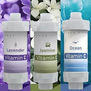 3 Pack Vitamin C Shower Head Filter for Hard Water Filter Bathtub Shower Aromatherapy Replacement Cartridge Bathroom Accessories Remove Chlorine Fluoride Heavy Metals Lavender Jasmine Ocean