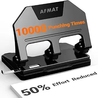 AFMAT HPX3 3 Hole Punch Heavy Duty, 9/32" Hole Diameter, 40-Sheet 3 Hole Puncher for Binder, 50% Reduced Effort, Metal Three Hole Punch w/ 10,000+ Uses, Bulit-in S.S. Paper Guide, Large Chip Tray