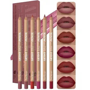 Beauty Glazed 6pcs Nude Brown Lip Liner Makeup Set - Waterproof & Smudge-Proof Matte Pencil, Long-Lasting & Durable, Smooth & Easy Glide, Non-Smudge, Contouring, Filling & Layering (PINK-ROSY Set)
