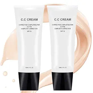 New Cosmetics Skin Tone Adjusting CC Cream SPF 50, Pre-makeup Primer Moisturizing Concealer for Brightening Skin Tone (Natural, 2PCS)