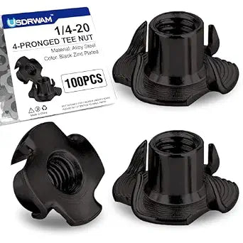 100PCS 1/4"-20 T Nuts for Wood, Carbon Steel 4-Prong Tee Nuts