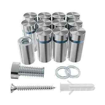 12-Pack Stainless Steel Standoff Screws with Wall Anchors & Rubber Pads  Sign Mounting Hardware for Acrylic Signs, Photo Frames, Advertising Boards, Silver(1/2" x 1" / 12mm x 25mm)
