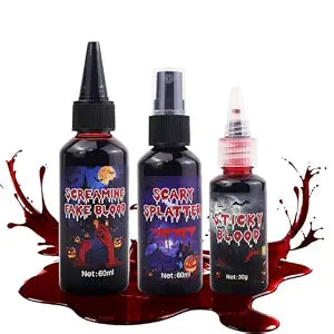 Fake Blood SFX Makeup Kit ï¿½ï¿½ï¿½ 3 Pack Special Effects Halloween Blood Set [1.06oz Coagulated + 2.03oz Dripping + 2.03oz Spray] ï¿½ï¿½ï¿½ Washable Vampire Blood for Face, B