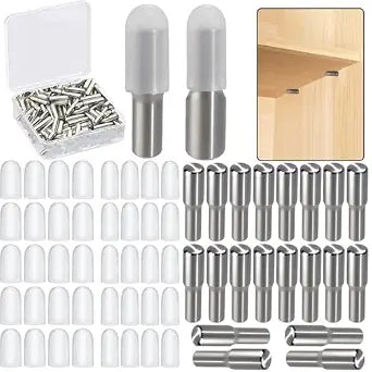 20 Pack 5mm 1/4 Inch Stainless Steel Shelf Support Pegs for Kitchen Cabinets, Adjustable Metal Pins and Clips for Bookshelves, Bookcases, Cupboards, and Glass or Wood Shelves Replacement Holders