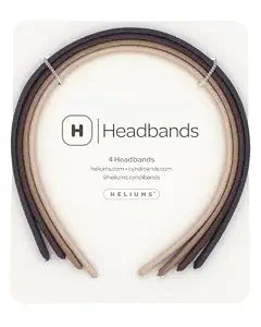 Heliums Thin Headbands For Women - 8mm Skinny Headband, 4 Count, Comfortable Narrow Hair Bands in Neutral Colors (Dark Brown, Medium Brown, Dark Blonde, Beige Blonde)