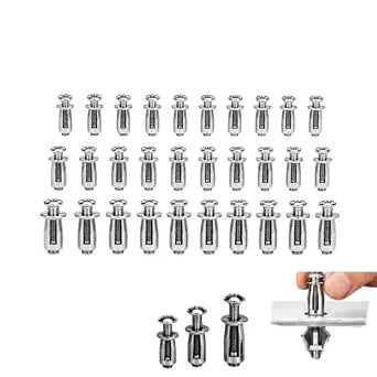 30Pcs Button Rivet Locking Nuts,Galvanized Steel Rivet Expansion Design,Hollow Wall Anchor Bolt Nut Set,Metal Expansion Anchor,Suitable for Aluminum Plate,Iron Plate,Plastic Reinforcement