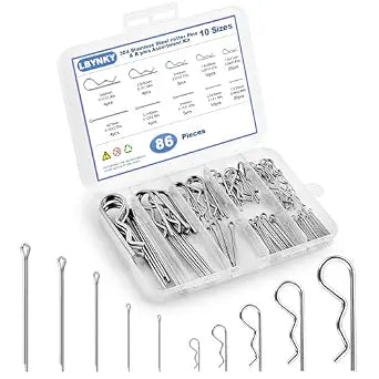 86 PCS Cotter Pin Assortment Kit, Cotter Pins & R Clips,10 Sizes