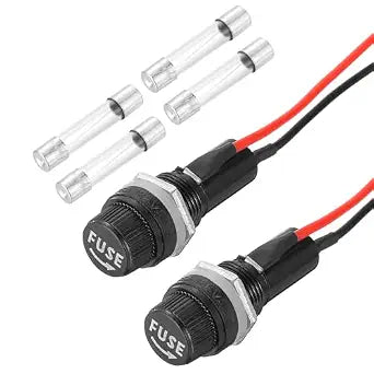 MECCANIXITY 2 Pcs Panel Mount Fuse Holder, 10/15A AC 125/250V 6 x 30mm Fuse Spade Terminal Screw Cap Fuse Holders with Pre-Soldered Wires and 15A Glass Tube Fuses
