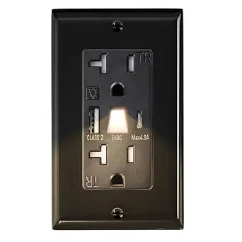 20 Amp Outlet with Light and USB, 2 USB Charging for iPhone Series & More