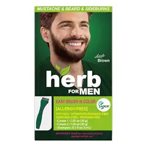 Herb for Men Mustache & Beard Dye (Deep Brown, 1 Pack)