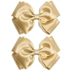 4.5-Inch Hair Bows Alligator Clips Delicate Satin Hair Accessories for Girls, Toddler, Kids and Women Birthday Wedding Christmas Occasions- Set of 2 (Gold)
