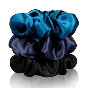 Zenssia Mulberry Silk Hair Ties Scrunchies 3 Pack Black Navy Royal Blue