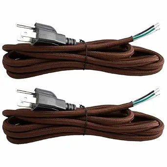 8 Feet 3 Prong Rayon Cloth Covered Replacement Lamp Cord with End Plug for Antique Lamp Repair DIY Project, SVT18 Electric Wire Power Supply Cord Cable,18 AWG (Brown, 2 Pack)
