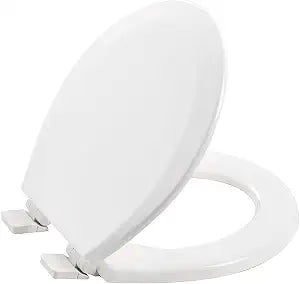 Wood Toilet Seat, Slow Close, High Gloss Finish, Premium Moulded Wood, Quick Release, White, PIKLiDS (Round)