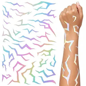 Iridescent Pattern Temporary Tattoos | 3 Sheets Holographic Fantasy Energy Pattern | Metallic Cosplay | Fake Tat Stickers | Kpop Tattoos for Kids | Birthday Party, Halloween