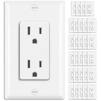 BESTTEN 30 Pack 15 Amp Receptalce Outlet with Wall Plate, UL Listed, White