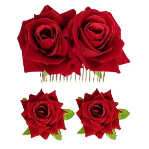 Topbuti Rose Flower Hair Clip Fabric Rose Hairpin Brooch Floral Clips, 3 Pcs Mexican Hair Flowers Pin up Headpieces Flamenco Dancer Hair Accessories for Women Girls Wedding Mother's Day (Red)