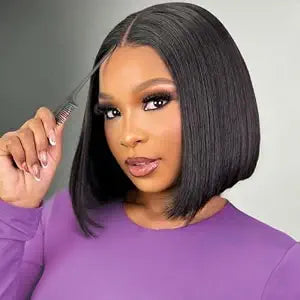 Drawstring 7X5 Wear And Go Glueless Bob Wig Human Hair Pre Plucked Pre Cut 180% Density 5x5 Hd Transparent Lace Front Wigs Human Hair For Black Women Closure Straight Short Bob Wig 10 Inch