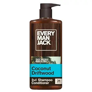 Every Man Jack Men's Shampoo & Conditioner 2-in-1, Coconut Driftwood, 24 oz