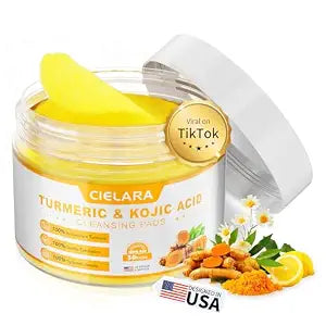 Turmeric Kojic Acid Cleansing Pads for Dark Spots, Lemon Turmeric Pads with Vitamin C & E, Deep Clean Pores, Hydrate & Plump Skin Exfoliating with Kojic Acid 50 Count