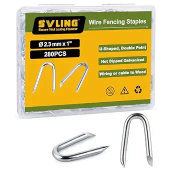 1 Inch Fence Staples for Wire Fencing, 280PCS U-Shaped Nails, Hot Dipped Galvanized,Double Pointed (Diameter 0.09 Inch)