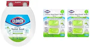 Clorox Round Scented Plastic Toilet Seat with Easy-Off Hinges and Clorox Stay Fresh 4-Piece Pods, Green Meadows