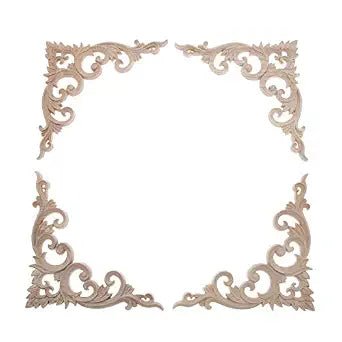 4Pcs Wood Carved Appliques Onlays Corner Flower Carving Decals Furniture