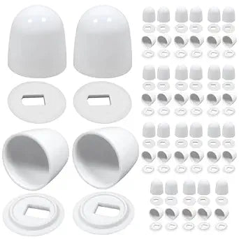 50 Pack Universal Toilet Bolt Caps - White Round Plastic Push-on Toilet Bolt Covers with Washers - 1.44 Inches Height Bathroom Accessories