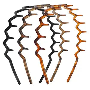 Set of 3 Zig Zag Headbands Plastic Hair Bands Men Women Headbands Non Slip Sharks Tooth Hair Comb Headband 90s Wavy Headband with Teeth Black Brown Amber