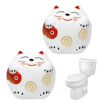 2-Pack White Ceramic Cat Toilet Bolt Covers for Bathroom Decor