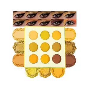 9-Color Yellow Gold Matte Shimmer Eyeshadow Palette ï¿½ï¿½ï¿½ High Pigment Warm Orange, Lemon & Brown Shades, Long-Lasting Waterproof Blendable Eye Makeup for Summer, Sunset & Daily