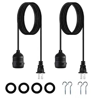 10 Feet Waterproof Wire Electric Light Socket, 2 Pack Outdoor Black Plug in Pendant Light, E26 E27 Socket for Vintage DIY Extension Cable Hanging Lamp