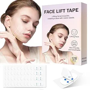 128PCS Face Lift Tape, Face Tape Lifting Invisible, Sagging Skin Around The Face, Hides The Double Chin and Creates A v-Shaped Face