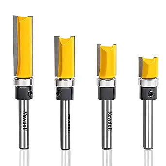 Pattern Flush Trim Router Bit Set, Newdeli Straight Cut Router Bit with a Bearing Prevent Tear-Out, Template Guide Woodworking Milling Cutter Tool