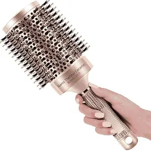 Large Round Brush for Blow Out, 2.7 Inch Gold Barrel, Nano Thermal Ceramic & Ionic Tech Hair Brush with Boar Bristles, Professional Roller Brush for Blow Drying, Styling, Volume and Shine