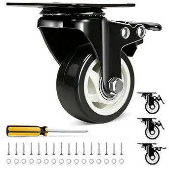 QNCZ 3 Inch Caster Wheels with Brake, Swivel,Heavy Duty, Silent, Set of 4