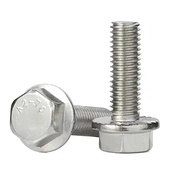 M6 x 10mm Flanged Hex Head Bolts Flange Hexagon Screws, 304 Stainless Steel 18-8, Plain Finish, 25 PCS