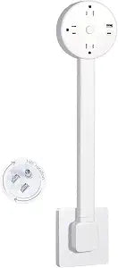 Rotating Multi-Outlet Extension with On/Off Power Switch and USB Ports, Vertical Power Lift Socket Expander, Extendable Power Strip for Behind Couches, Desks, or Tables