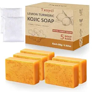 Lemon Turmeric Kojic Acid Soap Bar - Turmeric Soap with Vitamin C, Retinol, Collagen Moisturizing for Face, Body, Hands | Suits Dry Sensitive Skin (5 Bars)