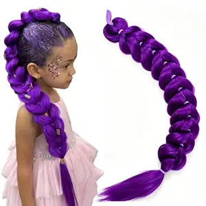 26Inch Purple Hair Extensions for Kids Purlple Braiding Hair Pre-Braided Ponytails Kpop Hair 100g (purple, 26 inch)