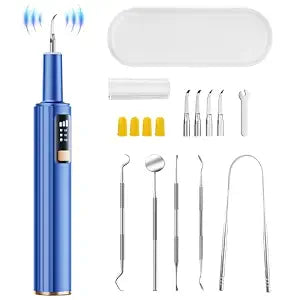 Plaque Remover for Teeth - 42kHz Ultrasonic Tartar Remover with Smart Gum Safety Sensor, 10-Piece Kit (4 Heads + 6 Dentist Tools), LED Light, USB-C Rechargeable, IPX6 Waterproof for Home & Travel