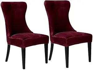 Wingback Chair Covers, Velvet Stretch Tufted Wingback Chair Cover Slipcover, Reusable Protector Arm Dining Chairfor Dining Room Banquet Home Decor, Machine Washable (Burgundy, Set of 2)
