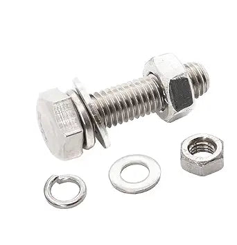 10-Pack M8 x 20mm Hexagon Screws Hex Bolts with M8 Hex Nuts M8 Flat Washers/Spring Lock Washers Set, 304/18-9, Plain Finish