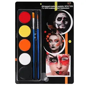 Bowitzki Halloween Makeup Palette 5 Colors Face Body Paint Oil Based with Brush for Zombie Skeleton Clown Witch Football Baseball Sports SFX Costume Cosplay Dress Up (Orange)