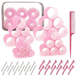 4 Sizes Hair Rollers for Women Set - 50 Pcs Hair Curler Rollers with Clips, Self Grip Hair Rollers for Long, Short Hair and Bangs, 25mm, 36mm, 48mm, 60mm, Pink